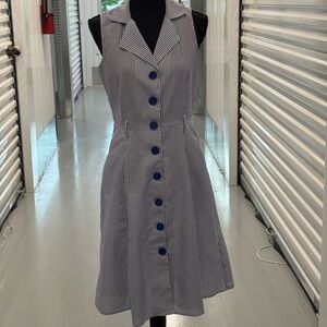 Mlle Gabrielle Navy Striped Midi Dress